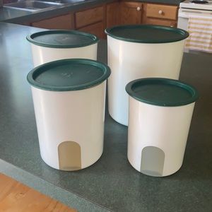 Tupperware canister set with Hunter green lids